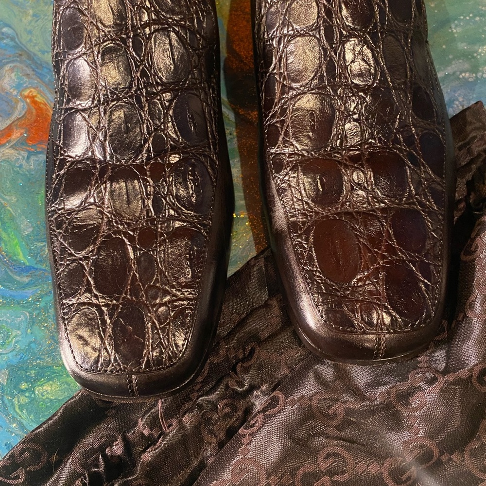 Vintage classic GUCCI Brown Slip-On Loafers with Exotic Texture GUCCI BAG S 10 - Picture 2 of 13